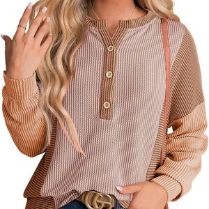 Women's Striped Button-Up Top - Brown